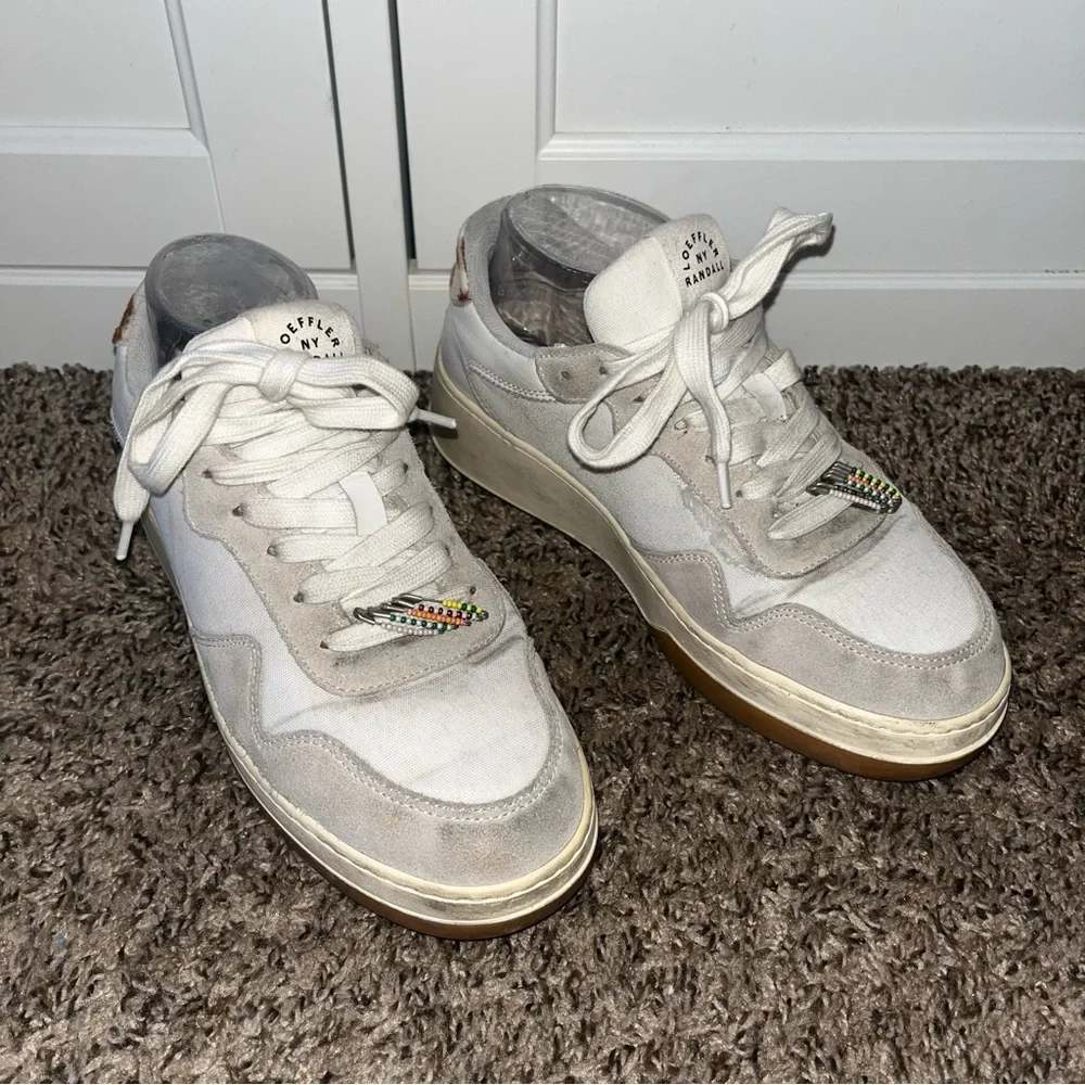 Loeffler Randall Keira Low Top Platform Sneaker Leather Suede Calf Hair Sz 7.5